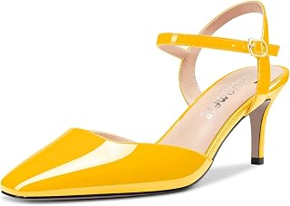 Castamere Women's Stiletto Mid Heel Square Toe Pumps Ankle Straps Slingback Wedding Office Dress 6.5 CM Heels