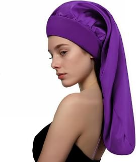 Satin Long Cap for Women, Large Sleep Cap for Straight Curly Hair Extra Large Satin Night Cap for Women (Purple)