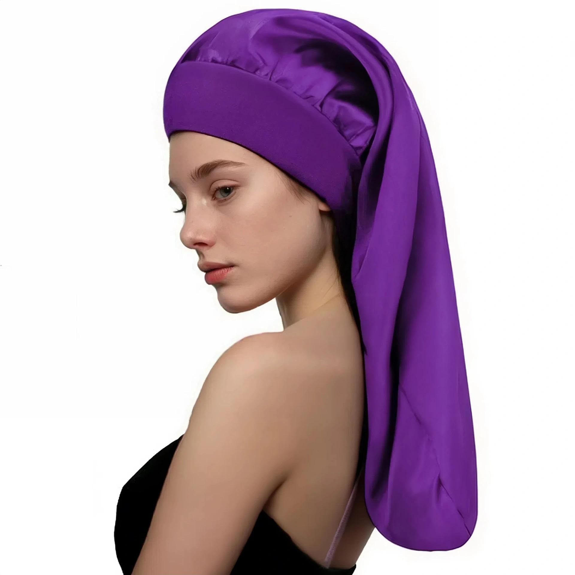 Satin Long Cap for Women, Large Sleep Cap for Straight Curly Hair Extra Large Sa