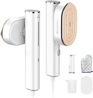 Hulmay Steamer Clothes, 1200W Portable Handheld Travel Steamer White | 2-in-1 Steam Iron & Steamer, 10s Heat-Up, 90° Rotating Large Plate, All-Fabric Safe, 6.5ft Cord, Glove, Travel/Home, 110-120V