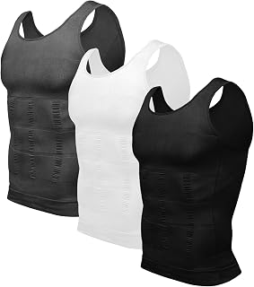 Odoland Compression Vest Men 3 Pack Slimming Vest Body Shaper Compression Shirt Mens Shapewear Tummy Control Undershirt Tank Tops