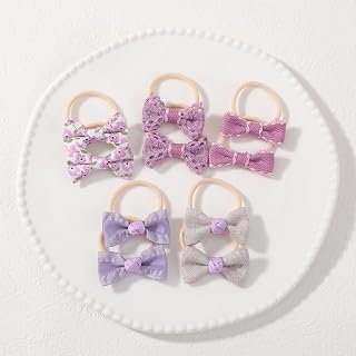 10Pcs Hair Bows with Bows 1.6 Inch Small Elastic Hair Bows Ponytail Holder Soft Fabric Flower Bows Rubber Hair Bands for Women and Juniors (10PCS-J)