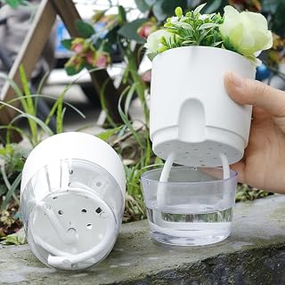 Self-Priming Flowerpot, Indoor Plants Self Watering Planter, Plastic Flowerpot with Absorbent Cotton Rope for Household (Grey)