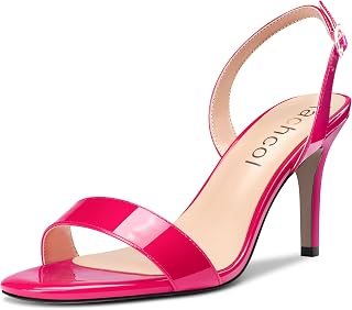 Aachcol Women's Stiletto Medium High Heel Sandals Back Strap Ankle Strap Slingback Round Peep Open Toe Cap Dress Shoes Office Shoes Party Wedding Patent Leather 8 cm