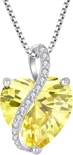 YL Heart Necklace for Women 925 Sterling Silver Pendant 12 Birthstone Cubic Zirconia Necklace Jewellery Gifts for Mum Her Wife Girlfriend