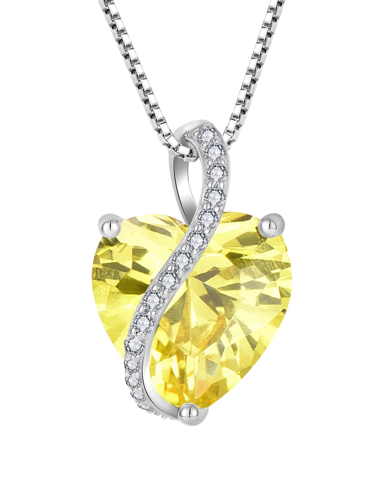 YL Heart Necklace for Women 925 Sterling Silver Pendant 12 Birthstone Cubic Zirc