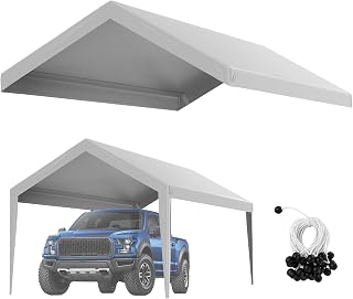 VEVOR Carport Replacement Canopy Cover 10 x 20 ft, Garage Top Tent Shelter Tarp Heavy-Duty Waterproof & UV Protected, Easy Installation with Ball Bungees,Grey (Only Top Cover, Frame Not Include)