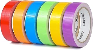 COSIMIXO 6-Pack Rainbow Colored Duct Tape,1in x 15 Yards, No Residue, Tear by Hand & Waterproof,Great for Arts & Crafts, Color-Coding, and DIY Projects
