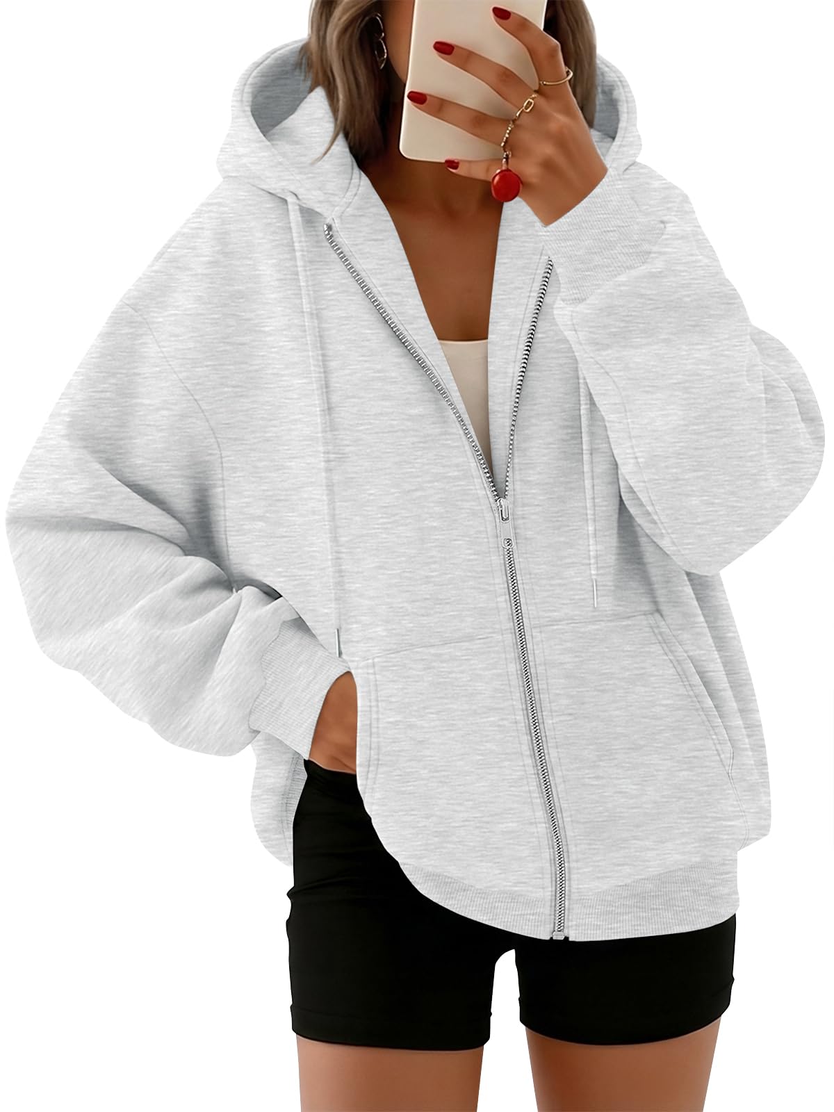 Trendy Queen Womens Oversized Zip Up Hoodies Y2K Fall Sweatshirts 2026 | Cute Fa