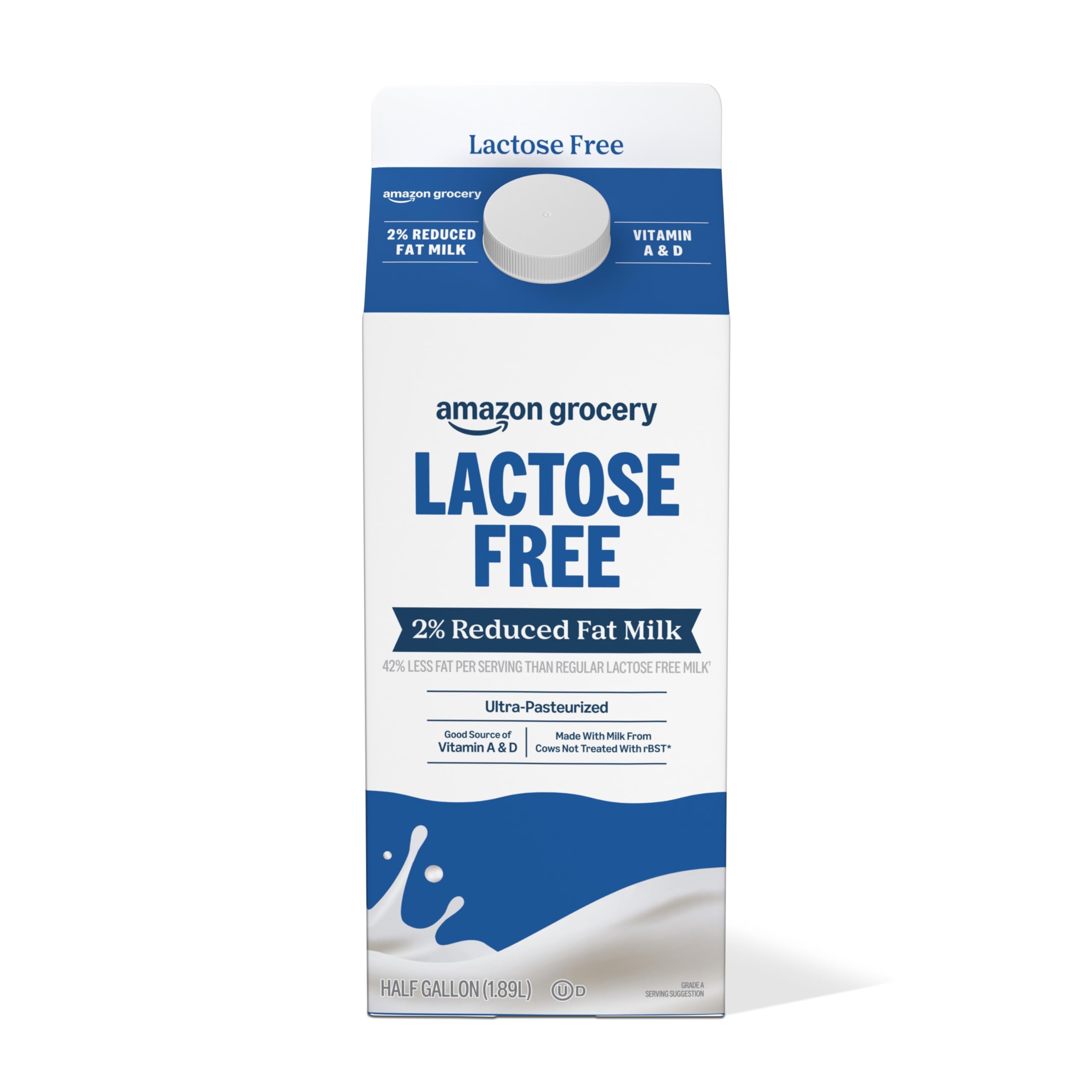 Amazon Grocery, Lactose Free 2% Reduced Fat Milk, Half Gallon, 64 Fl Oz