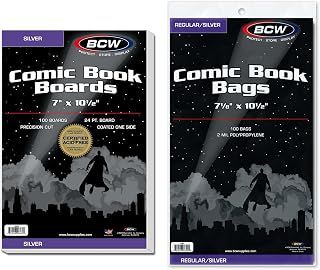 BCW Resealable Silver Age Comic Bags and Backing Boards, 100 Count Each | Includes 100 acid-free resealable sleeves and 100 rigid 24 pt buffered boards for Silver and Bronze Age comic storage.