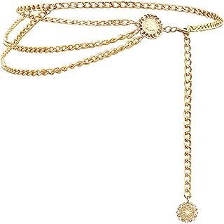 Glamorstar Multilayer Metal Waist Chain Dress Belts Metal Belt for Women