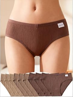 9 Pack Women's Seamless Underwear Mid Rise Brief Vertical Ribbed Soft Breathable Panty Set