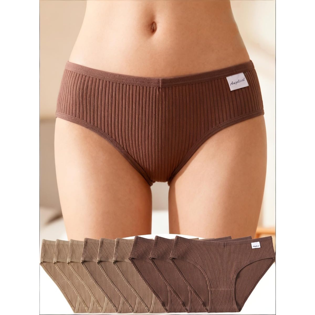 9 Pack Women's Seamless Underwear Mid Rise Brief Vertical Ribbed Soft Breathable