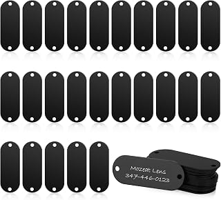 Aluminum Engraving Blanks - 25 Black Metal Stamping Blanks - Rectangle Laser Engraving Tags with 2 Holes for Jewelry, Pet ID, Military Dog Tags, DIY Leather Art Craft Projects