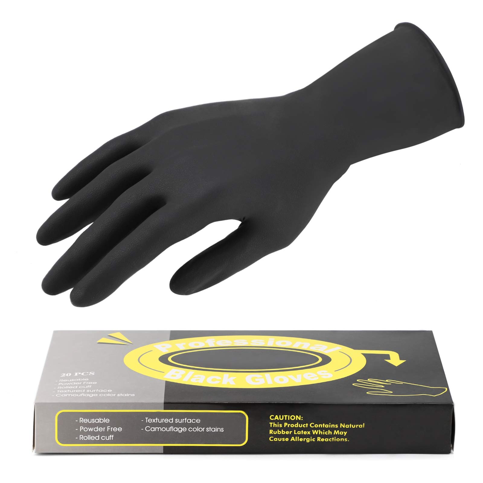 20 Count Hair Color Gloves, Segbeauty Reusable Black Rubber Latex Dye Gloves Pro