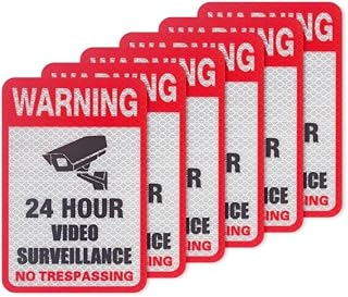 6 Pack Video Surveillance Sign Reflective Sticker Decal Self-Adhesive, 5.9" x 4", UV Protection & Waterproof, Indoor & Outdoor Use