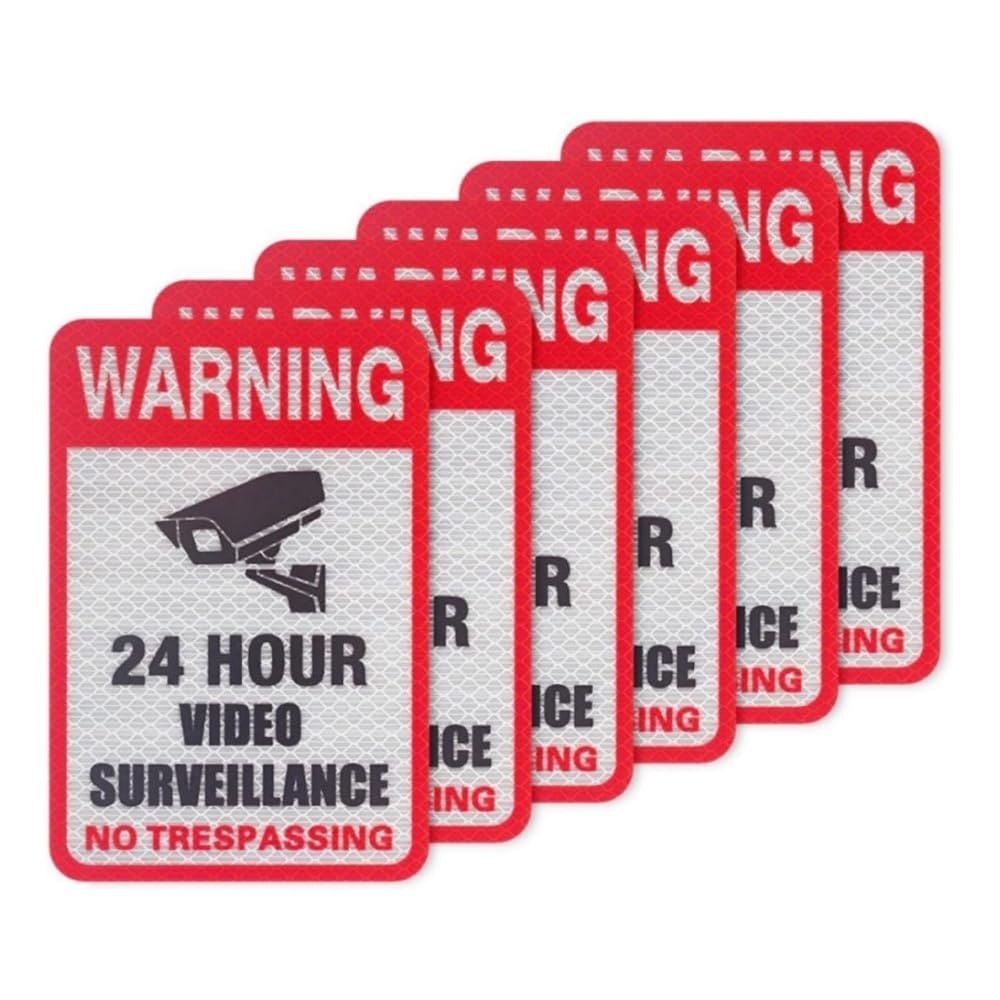 6 Pack Video Surveillance Sign Reflective Sticker Decal Self-Adhesive, 5.9" x 4"