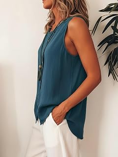 Women's Button Down Tank Top Summer Sleeveless Vest Tops Asymmetrical Hem Round Neck Casual Going Out Shirt