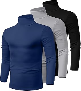 Ficerd 3 Pack Men's Turtleneck T-Shirts Cotton Long Sleeve Sweaters Turtleneck Knit Tops