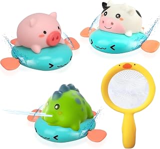 Echehi 4pcs Baby Bath Toys, Wind up Bath Toys with Water Spray, Suitable for Children Over 18 Months. Green