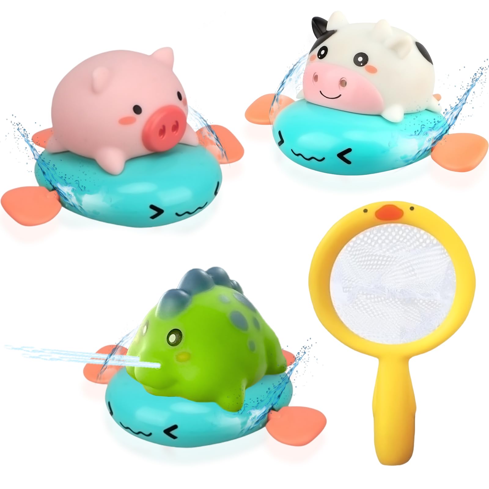 Echehi 4pcs Baby Bath Toys, Wind up Bath Toys with Water Spray, Suitable for Chi