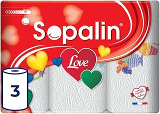 Sopalin Love, 3 Rolls Kitchen Towel, 2 Ply | 47 Sheets per Roll, Decorated with a Heart-Shaped Texture, White