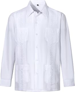 Mens Shirts Guayabera Shirts Cuban Long Sleeve Mexican Shirts for Men