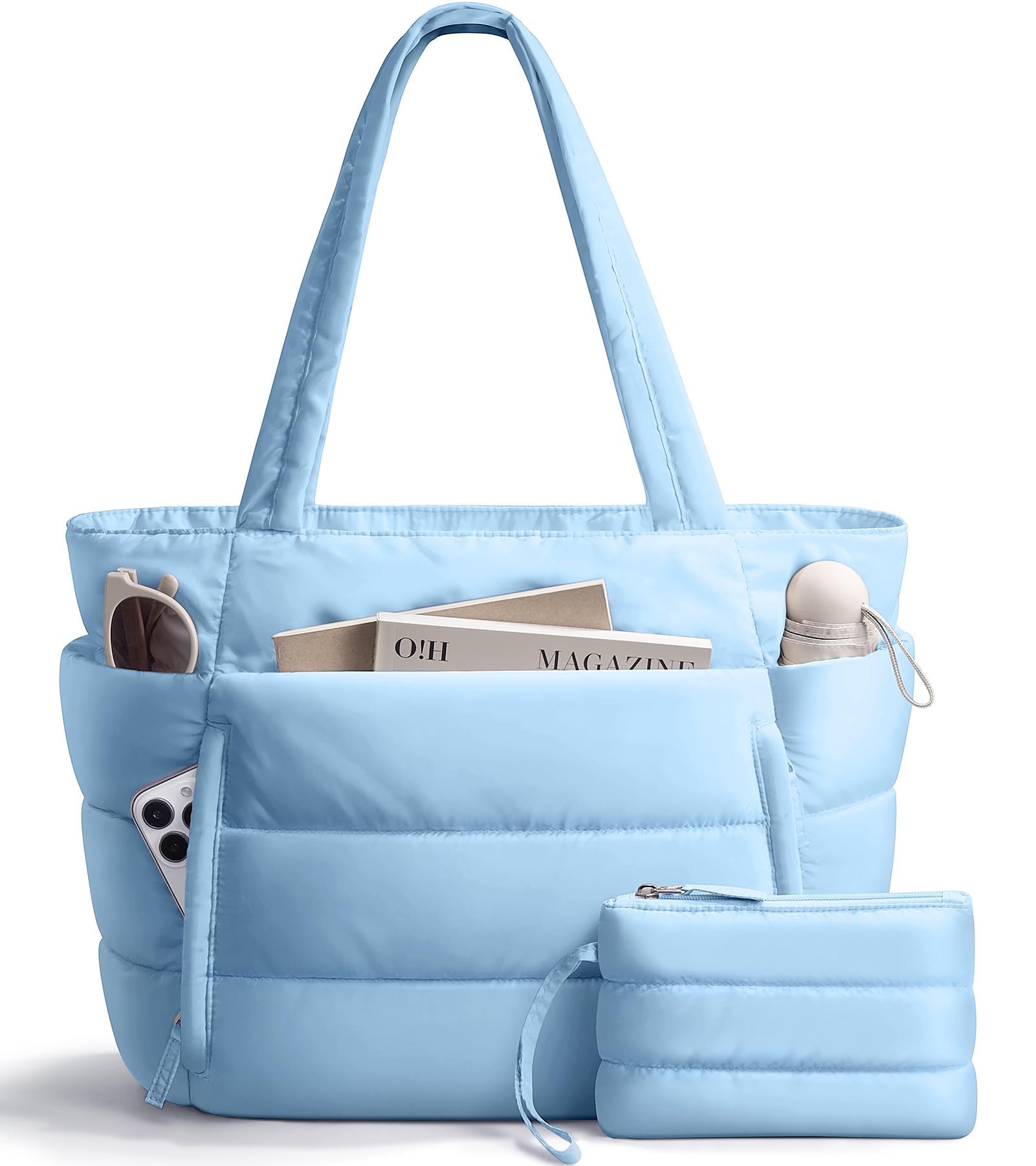 Bagstellar Puffer Tote Bag for Women, Lightweight Puffy Work Tote Handbag