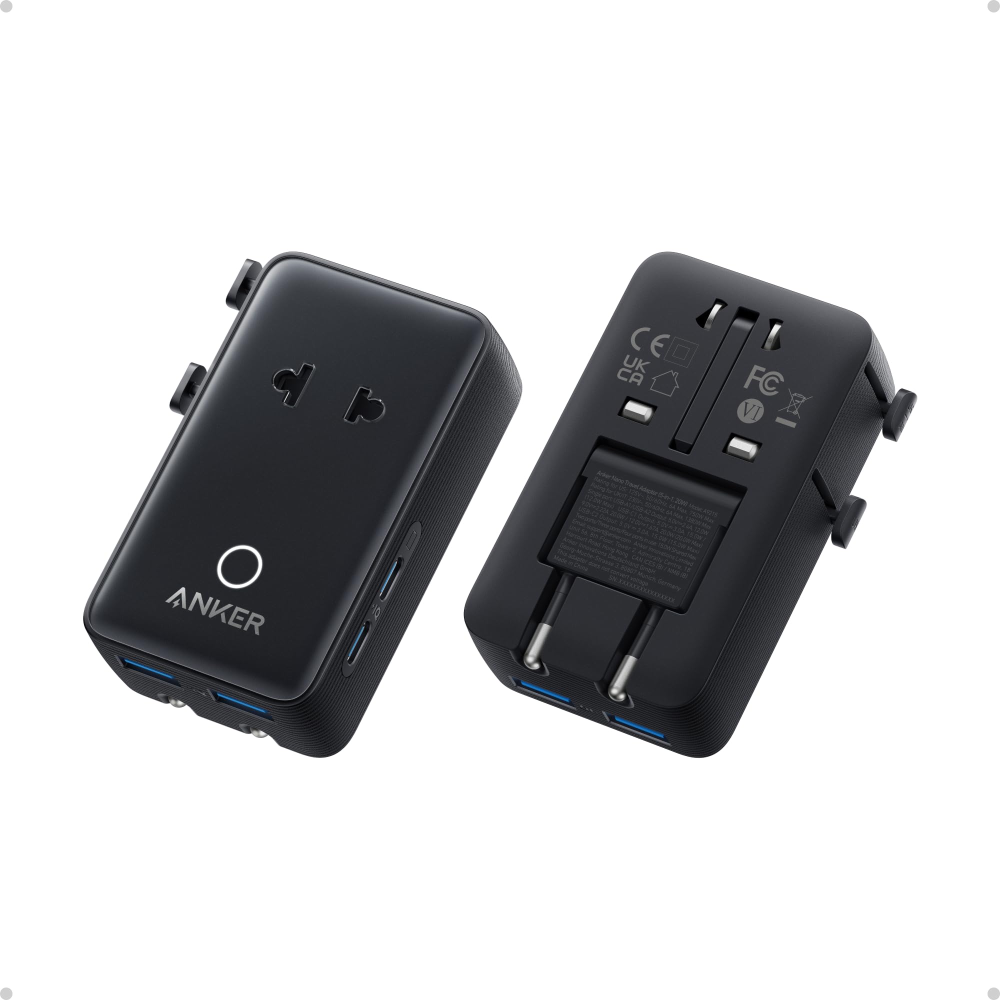 Anker Nano Travel Adapter (1-Pack), 2 USB-C Universal Charger, 20W | 2-Pin AC, E