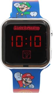 Super Mario LED Digital Watch for Kids, Touch-Activated LED Display, Adjustable Strap, Officially Licensed Nintendo Character Watch, Super Mario Theme - GSM4236AC