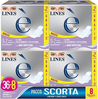 Lines È Giorno with Wings Sanitary Pads x44 Pieces for Menstrual Cycle | The only absorbent absorbent with Lactiflex structure, the most absorbent and flexible Lines in the Lines range