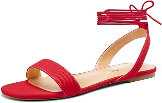 Castamere Women's Low Heel Open Toe Cap Ankle Strap Lace Up Flat Shoes Sandals Casual Denim Summer 1 cm Heels