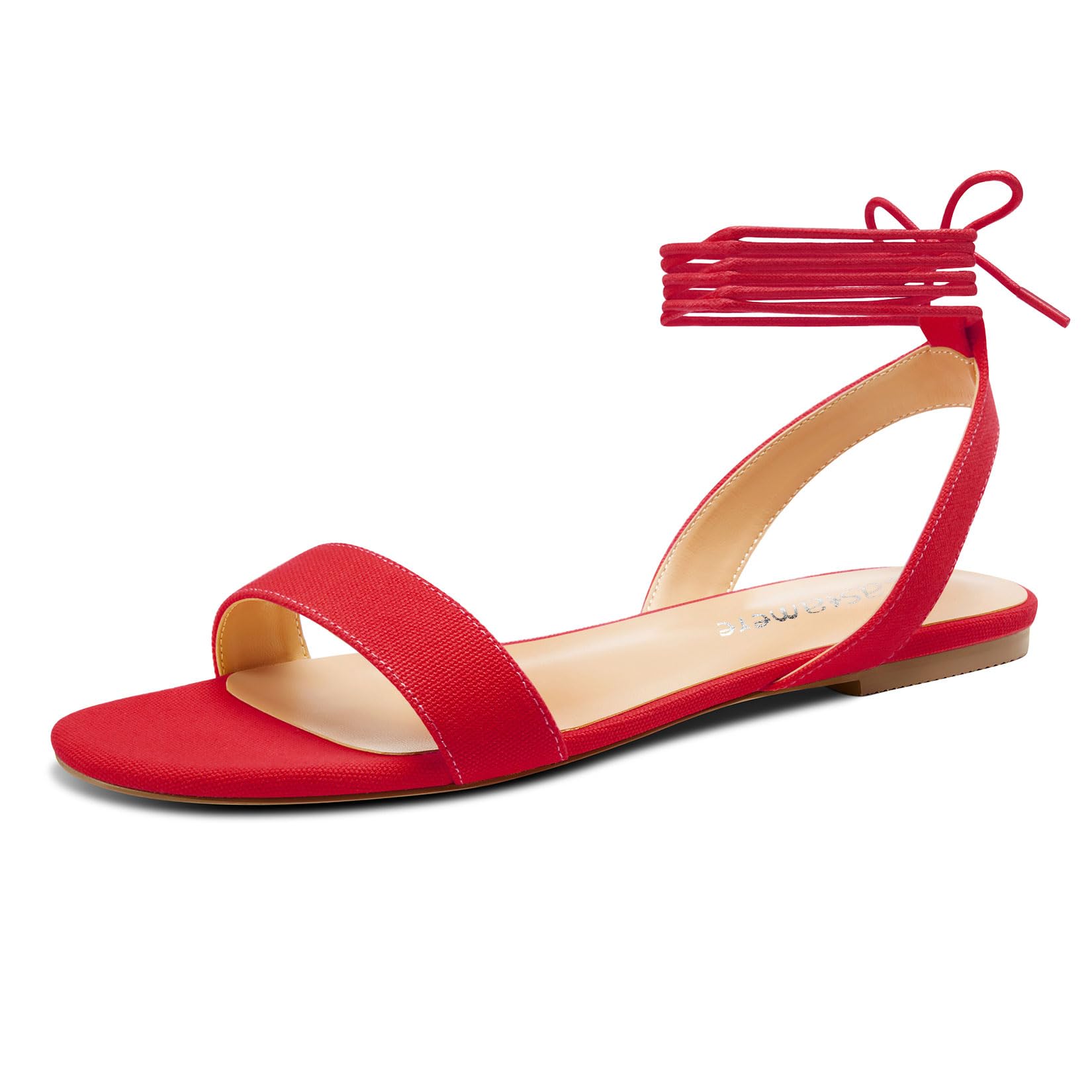 Castamere Women's Low Heel Open Toe Cap Ankle Strap Lace Up Flat Shoes Sandals C
