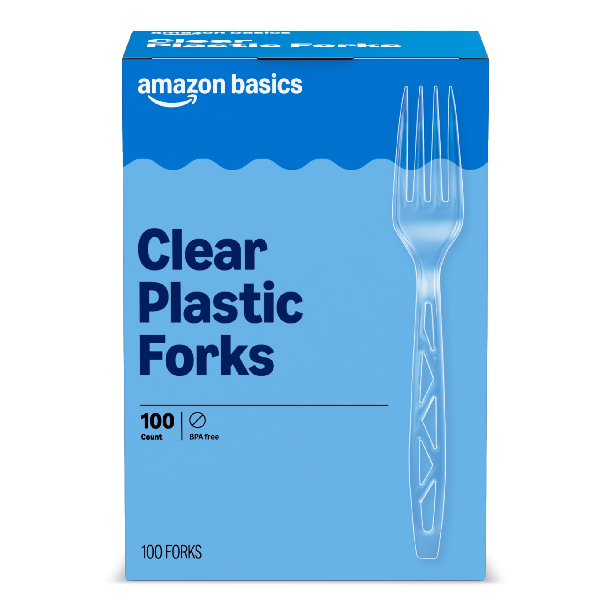 Amazon Basics Disposable Clear Plastic Forks, Premium Quality, 100 Count, Large 