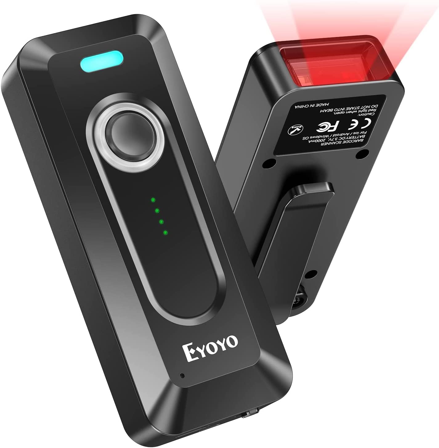 Eyoyo Portable Mini 2D QR Bluetooth Barcode Scanner Wireless with Clip | 2000mAh