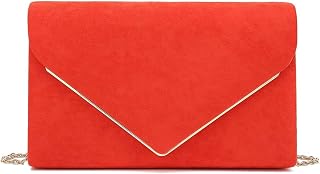 Faux Suede Clutch Bag Elegant Metal Binding Evening Purse for Wedding/Prom/Black-Tie Events