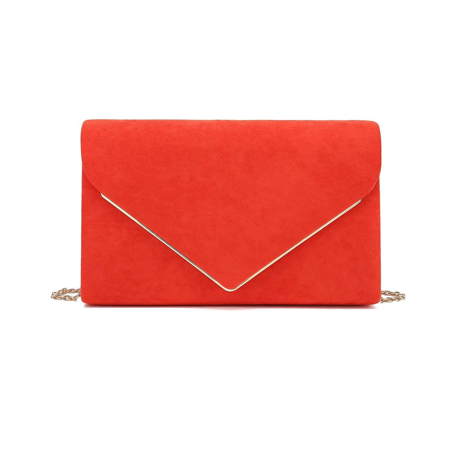 Faux Suede Clutch Bag Elegant Metal Binding Evening Purse for Wedding/Prom/Black