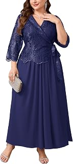 Plus Size Mother of Bride Floral Lace Maxi Dress Wrap V Neck A Line Chiffon Formal Dresses Wedding Evening Gowns