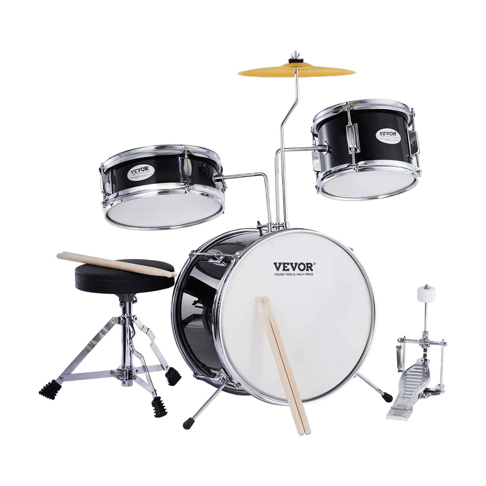 VEVOR Kids Drum Set, 14 in 3-Piece Beginner Drum Set Junior Drum Set with Adjust