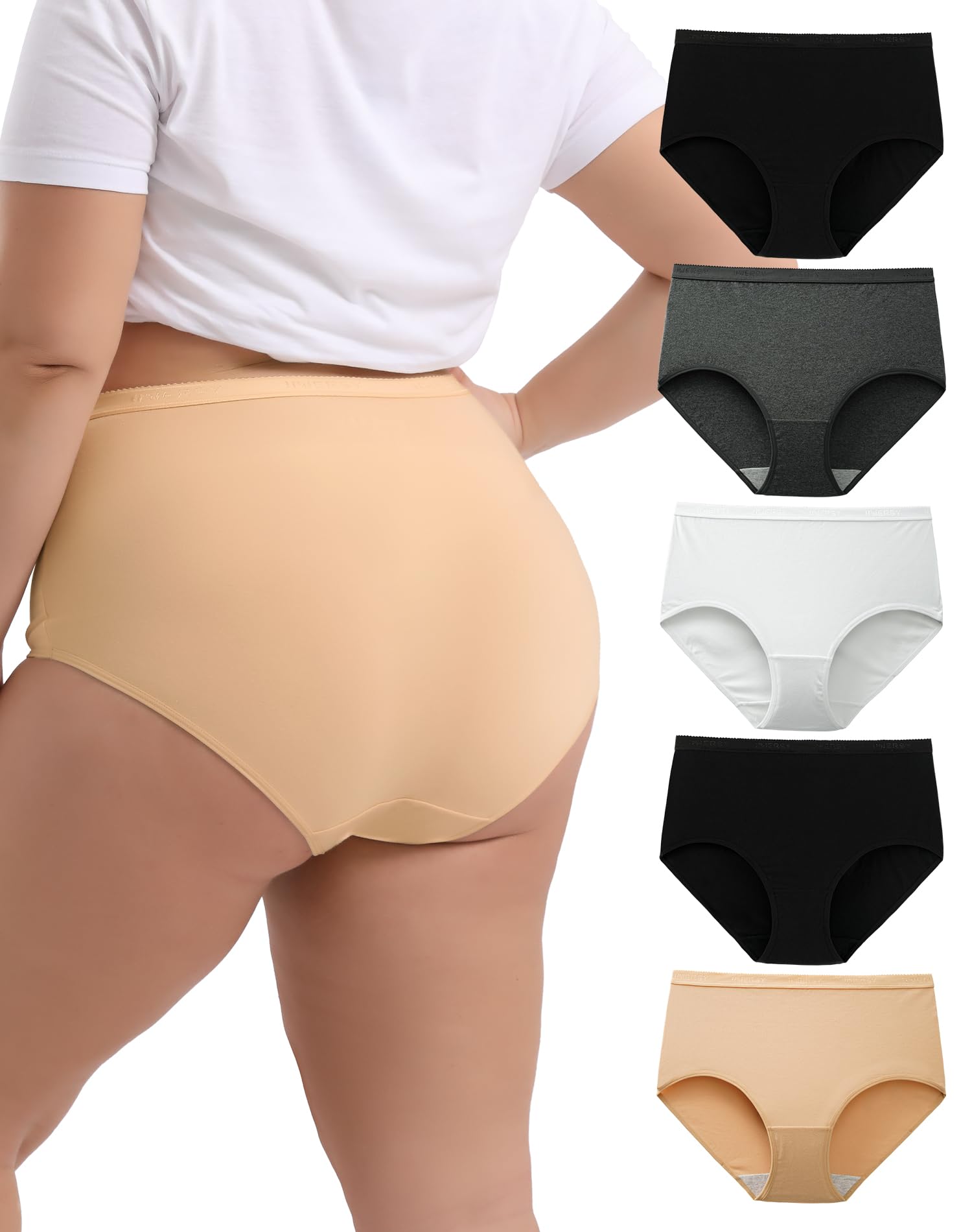 INNERSY Women's Plus Size Cotton Underwear 44-62 Pack of 5