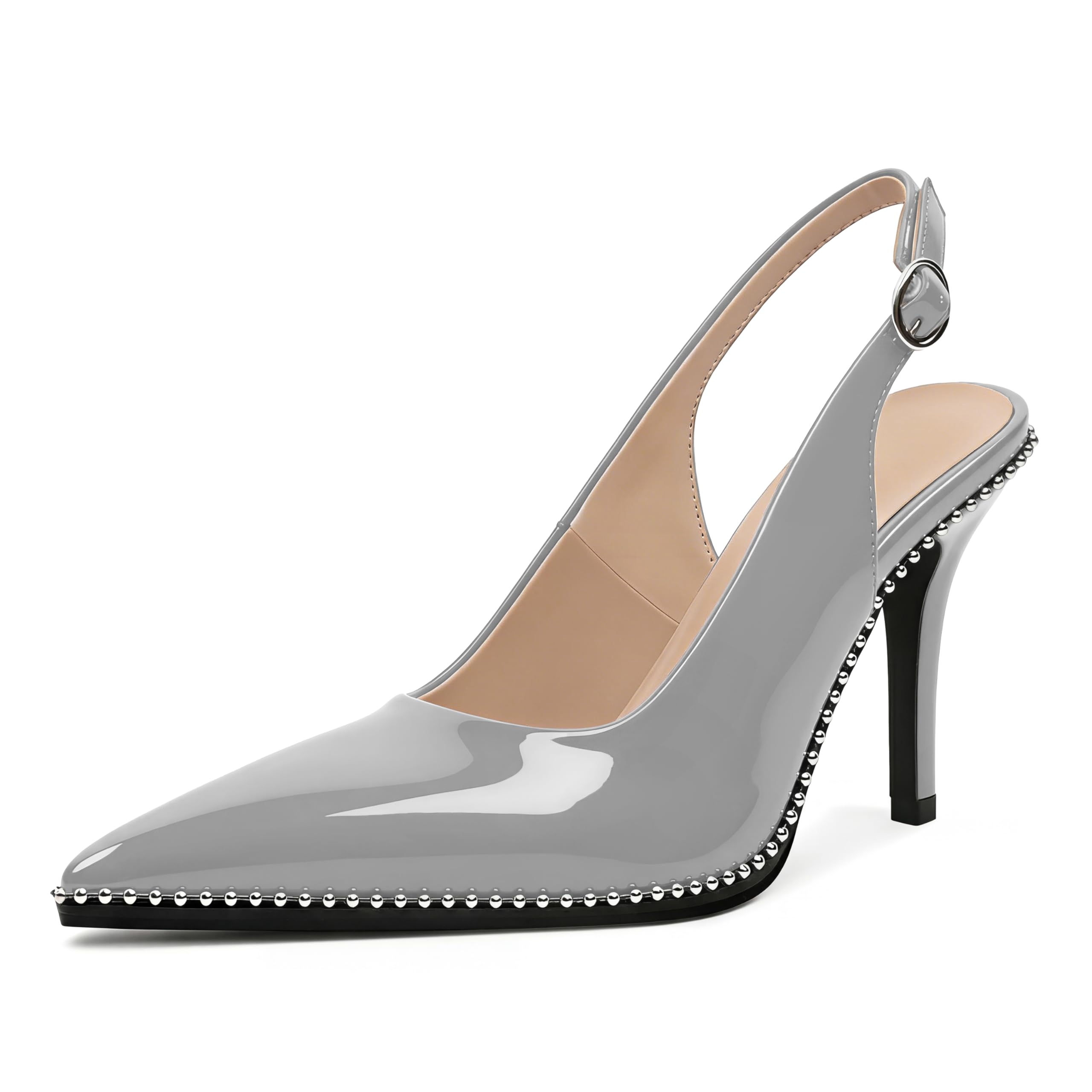 Zamikoo Women Beaded Pumps High Heel Slingback Pointed Toe Slip On 3.5 Inch Stil