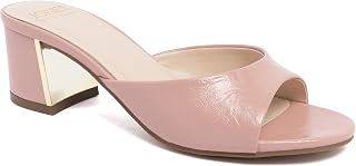 Jones New York Women's Open Toe Block Heel Sandals, Slip-On Slide Dress Shoes with Gold Metallic Accent Detail - Adanna