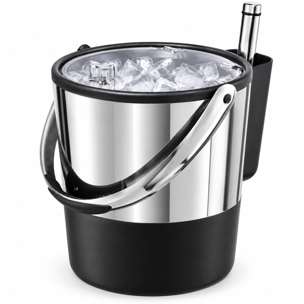 Oggi Insulated Ice Bucket, 4 Quart / 3.8 L, Stainless Steel, Black.
