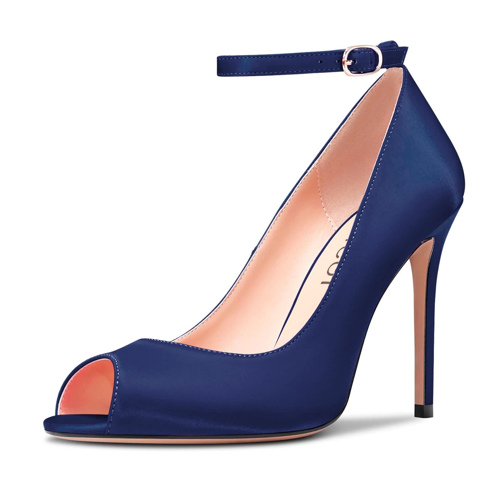 Aachcol Women's High Heel Pumps with Open Toe Ankle Strap, Dress Shoes, Wedding 