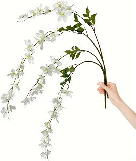 2 Pieces Jasmine Artificial Hanging Plants Hanging Flowers 43.3 Inch Silk Flowers Fake Flowers Looks Like Real for Party Home Wedding Decoration White