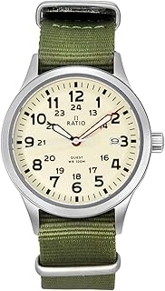 RATIO Field Watch Sapphire Crystal Easy Reader 40mm Watch Japanese Quartz 100m Water Resistant Military Watch for Men