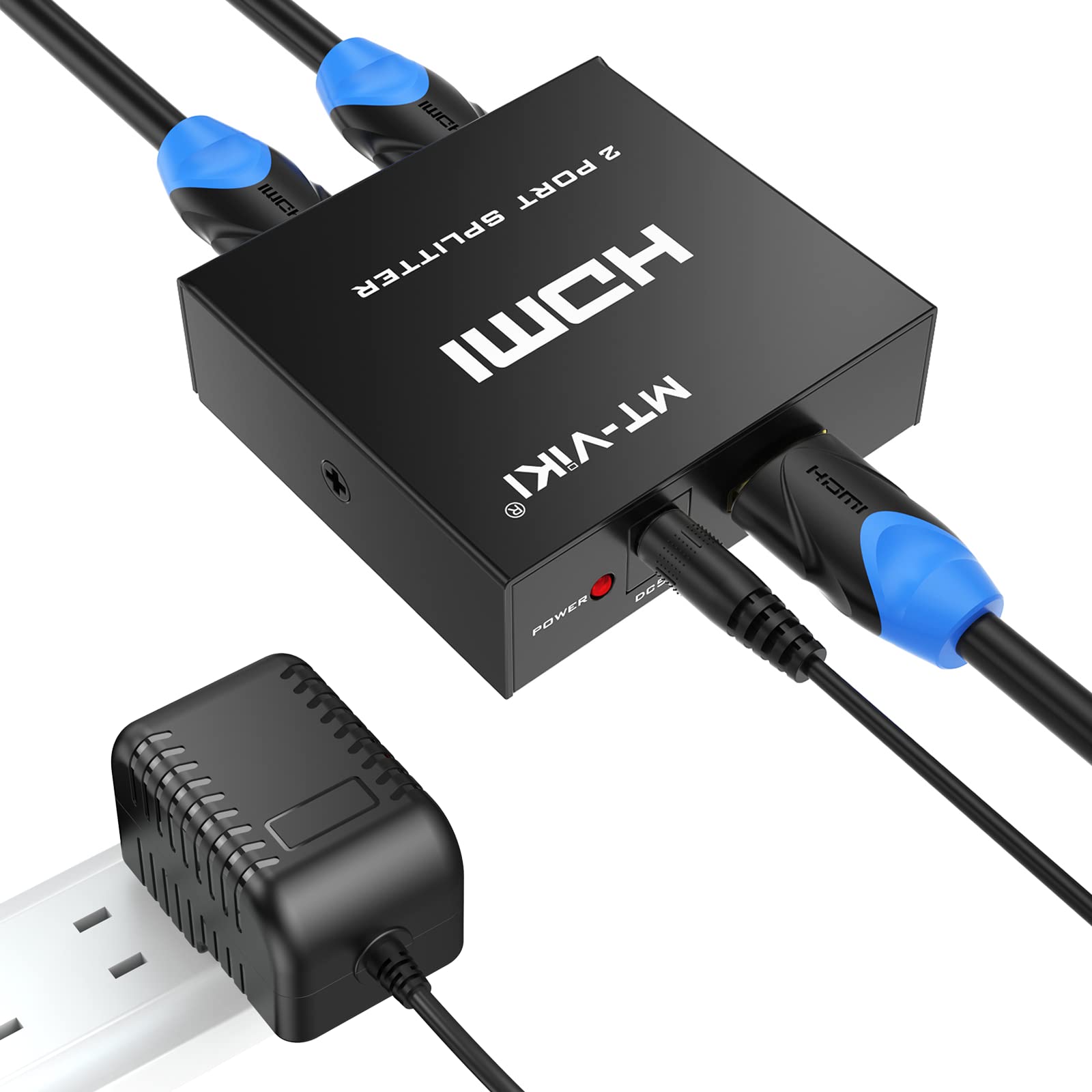 MT-VIKI 4K HDMI Splitter 1 in 2 Out, 1x2 Powered HDMI Splitter for Dual Monitors