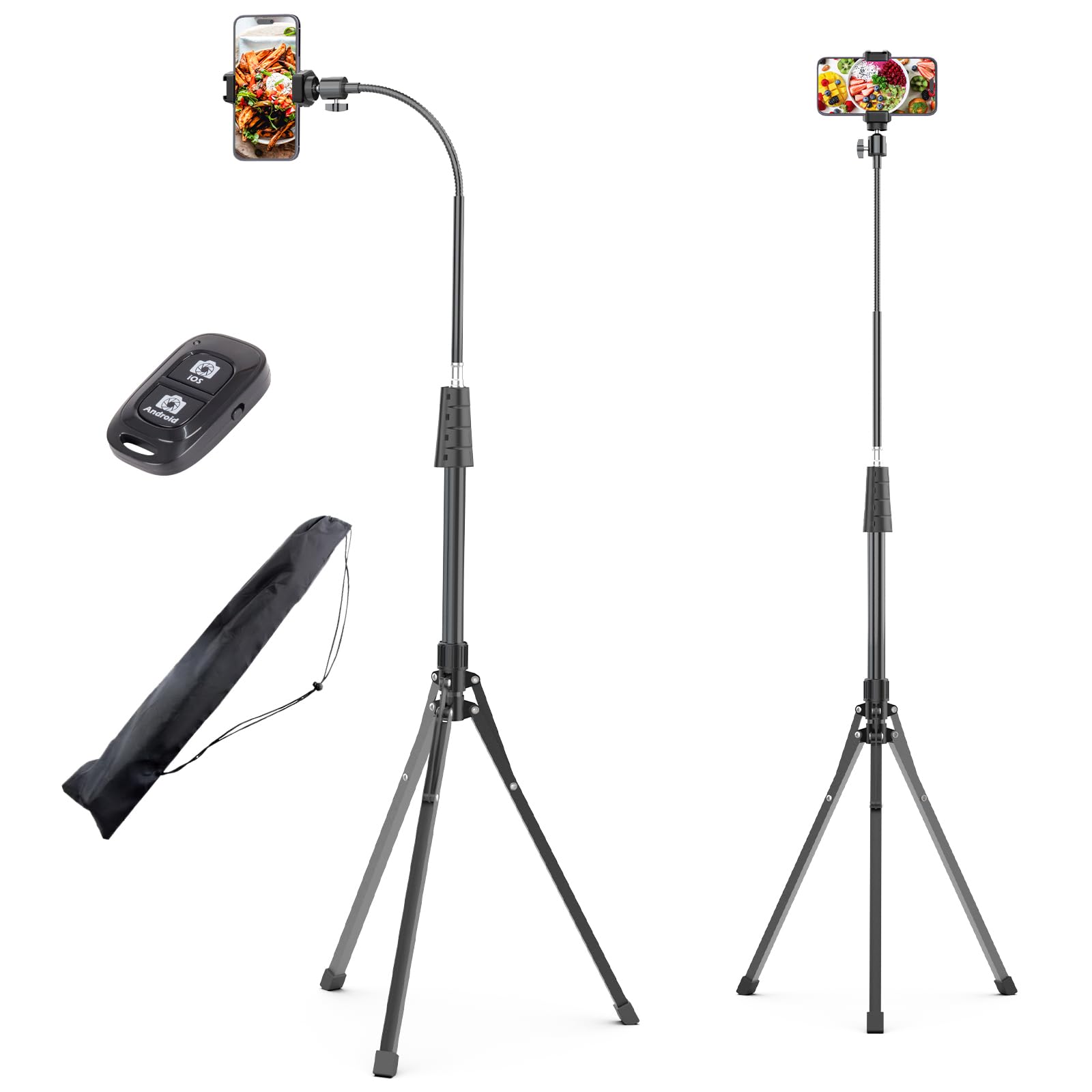 UBeesize 92’’ Cell Phone Tripod Stand with 16.5’’ Gooseneck and Remote, Overhead
