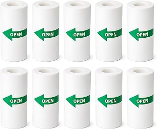Thermal Sticker Paper Rolls, 10-Pack 2.17-Inch Wide Inkless Refill Paper, BPA/BPS-Free Self-Adhesive Thermal Paper for Mini Voice Sticker Makers and Kids Thermal Printers